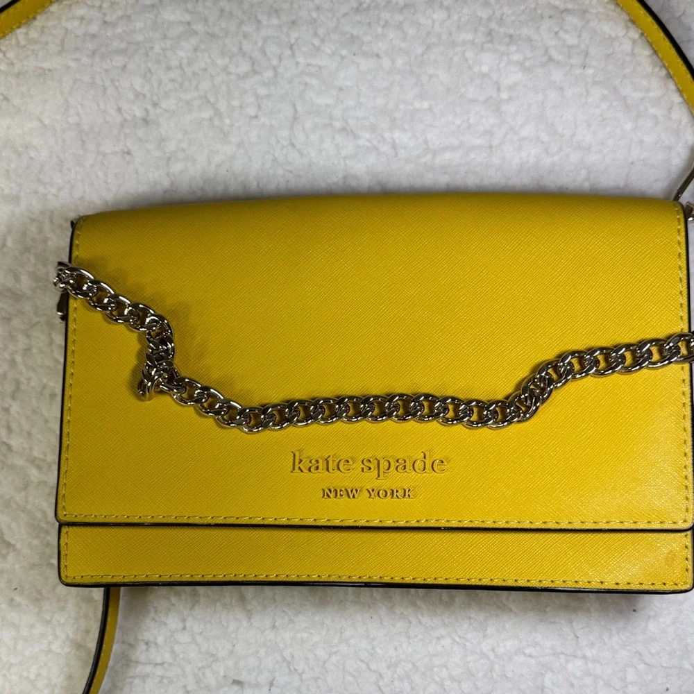 Kate Spade New York Yellow Saffiano Leather Chain‎ Crossbody Bag